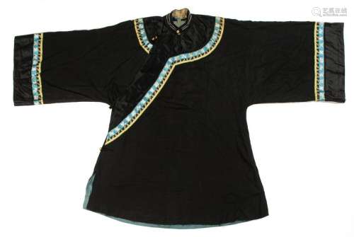 Chinese Black Ground Silk Lady's Robe, 19th Century
