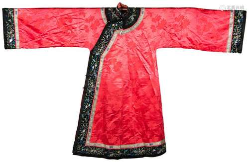 Chinese Coral Ground Silk Robe, Republic Period