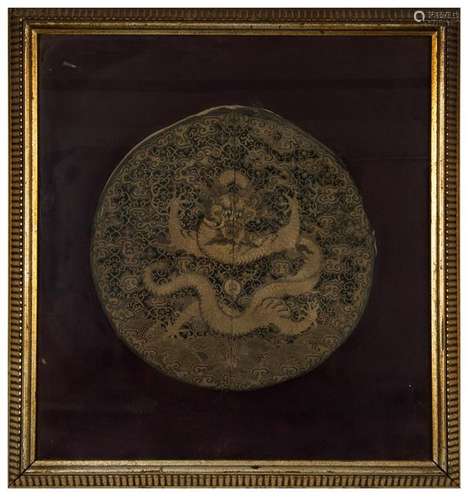 Framed Dragon Ranking Badge, 18-19th Century