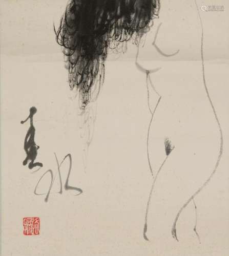 Chinese Painting of a Nude by Tuo Mu