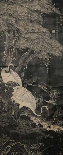 Chinese Rubbing of Pine Tree & Cranes, 18-19th C.