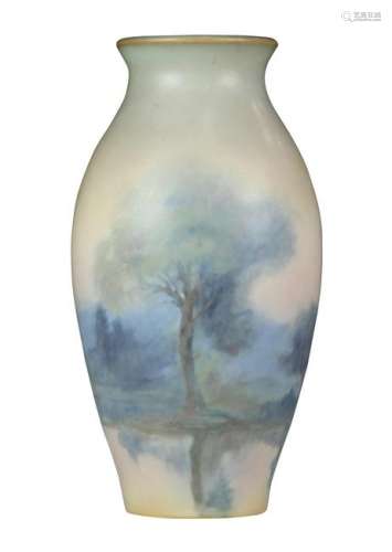 Rookwood pottery scenic decorated vase executed by Fred