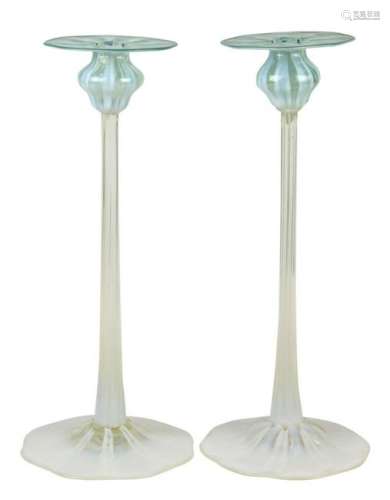 Pair of large Louis C. Tiffany Favrile candlesticks