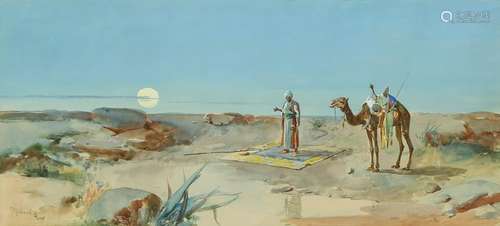 Gouache, Orientalist Desert Scene