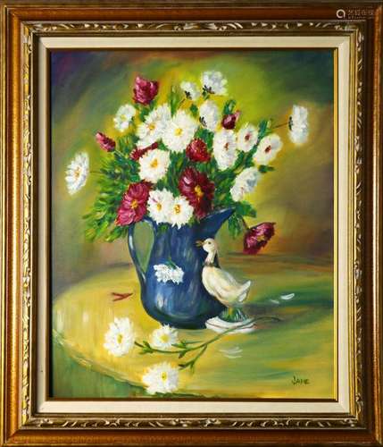 Painting, Floral in Blue Pitcher