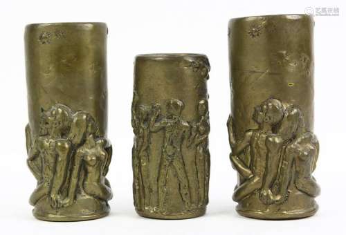 (lot of 3) Pal Kepenyes patinated bronze cylindrical