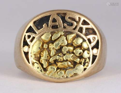 Natural gold nugget, 10k yellow gold Alaska ring