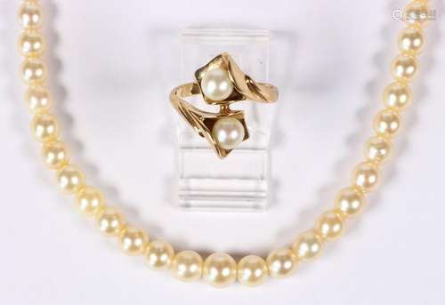 Cultured pearl, 14k yellow gold jewelry