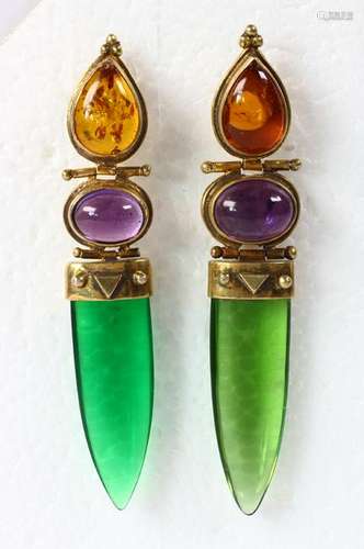 Pair of multi-stone, glass, silver gilt earrings