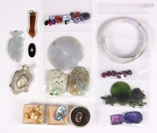 Collection of jade jewelry and unmounted multi-stone