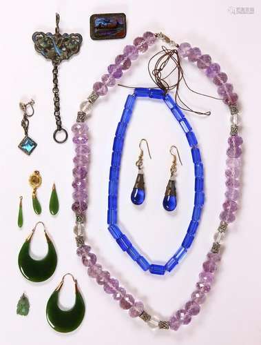 Collection of multi-stone, amethyst, glass, silver,