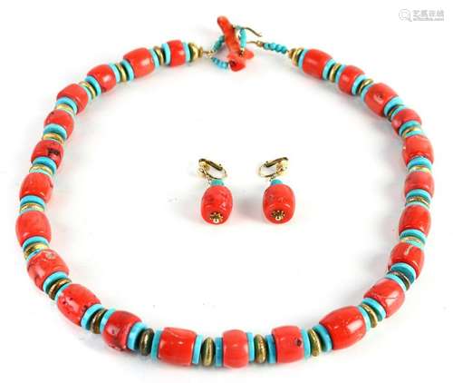 Dyed coral, turquoise, imitation turquoise, silver gilt