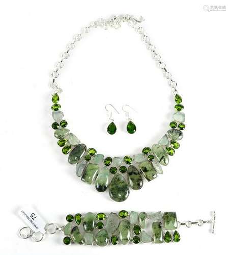 Multi-stone, silver, metal jewelry suite