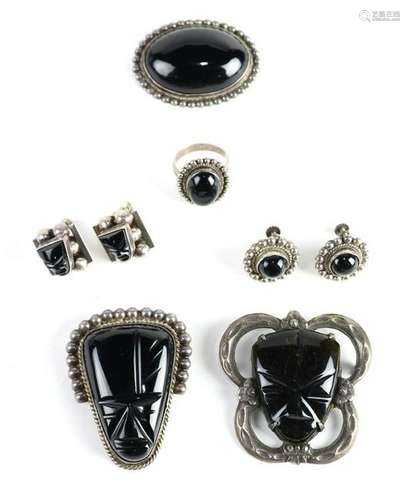 Collection of onyx, sterling silver, silver and metal