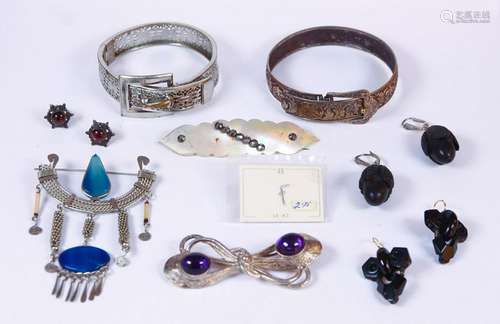 Collection of multi-stone, silver, metal jewelry