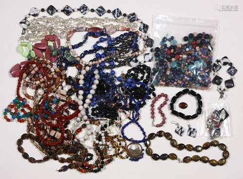 Collection of multi-stone, glass, metal bead jewelry