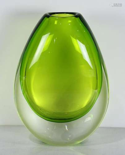 Seguso Sommerso cased green and clear art glass vase