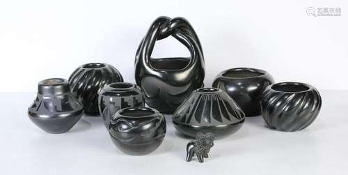 (lot of 9) Santa Clara blackware pottery group