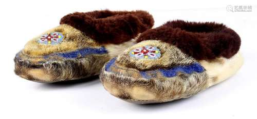 Pair of Eskimo or Athabaskan children's moccasins