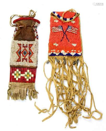 (lot of 2) Native American beaded tabacco bag group