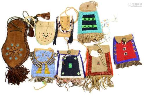 (lot of 9) Native American 20th Century beaded bags