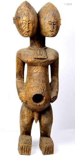 African double-headed carved wood figural statue