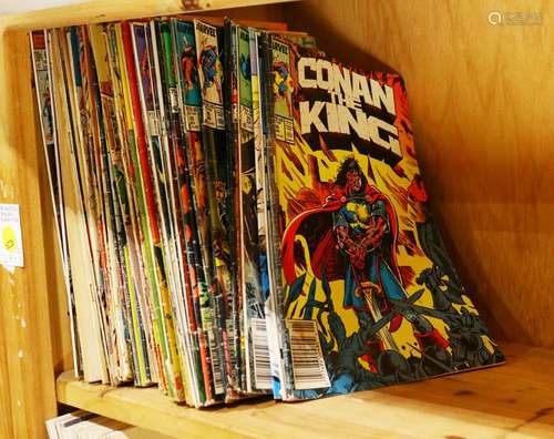 One shelf of comic books, titles include Spider Man,