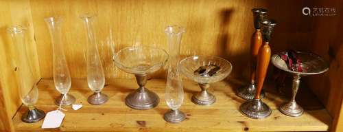 One shelf of glass and weighted sterling silver table