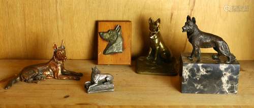 (lot of 5) Patinated metal figural sculptures of German