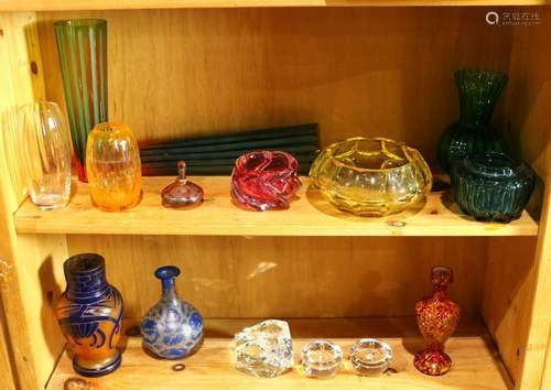 Two shelves of glass and crystal