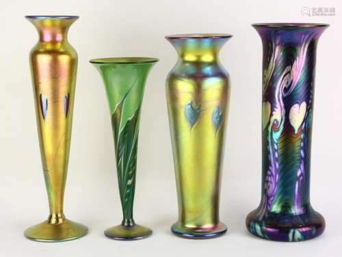 (lot of 4) Lundberg Studios iridescent art glass group