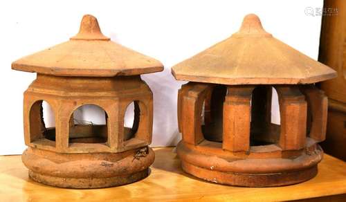 (lot of 2) Arts and Crafts terra cotta chimney tops