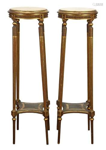 Pair of Louis XVI style partial gilt pedestals