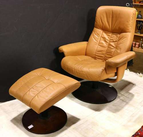 (lot of 2) Ekornes style stressless armchair & ottoman