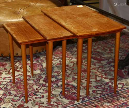 (lot of 3) Mid-century nest of teak tables