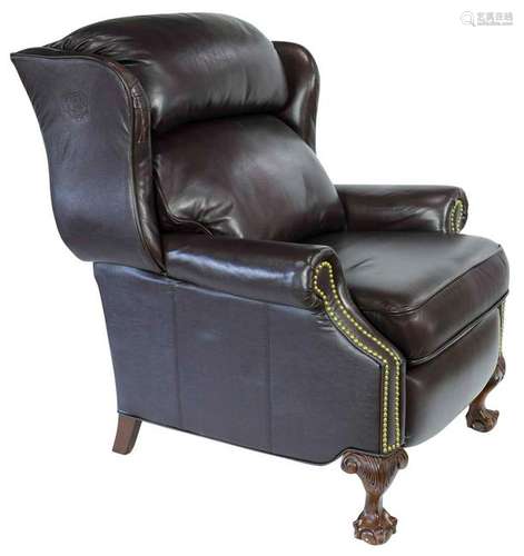 Contemporary dark brown leather arm chair recliner