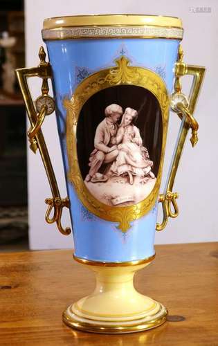 Continental porcelain partial gilt vase