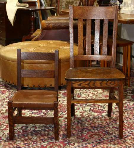 (lot of 2) Arts and Crafts style oak chairs, consisting