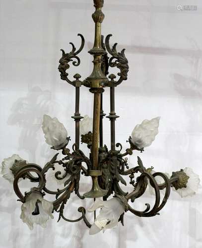 Continental patinated bronze chandelier