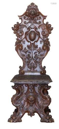 Renaissance style hall chair circa 1880