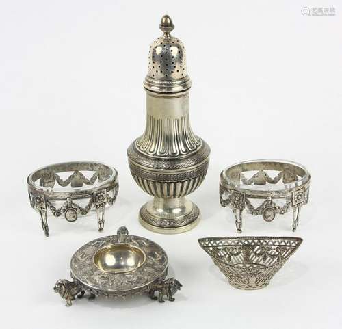 (lot of 5) European silver salt lot; including a