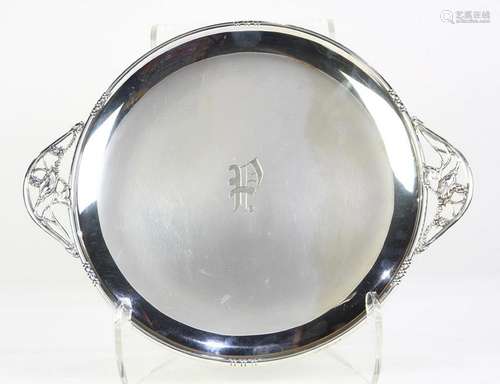 Modernist sterling silver platter, the circular form