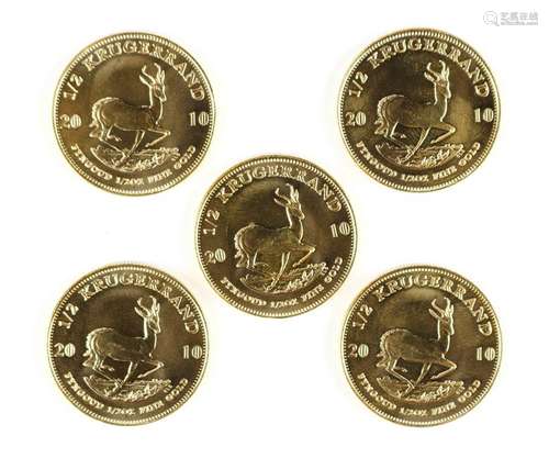 (lot of 5) 2010 1/2 ounce gold South African