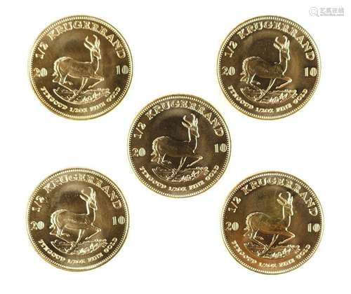 (lot of 5) 2010 1/2 ounce gold South African