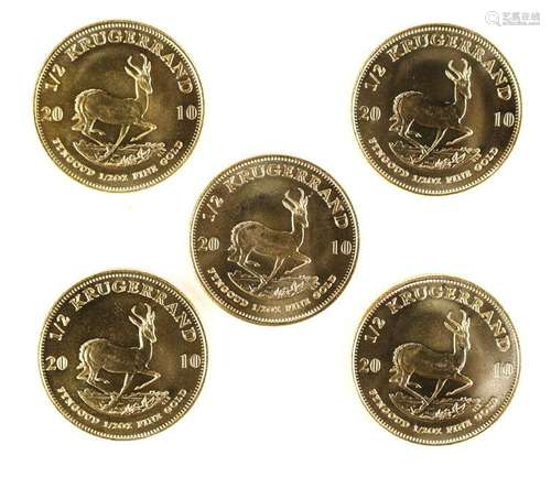 (lot of 5) 2010 1/2 ounce gold South African