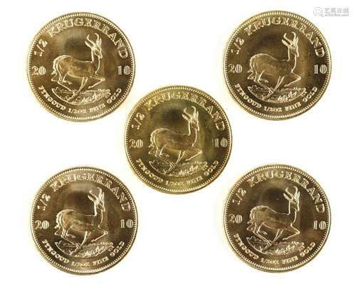 (lot of 5) 2010 1/2 ounce gold South African