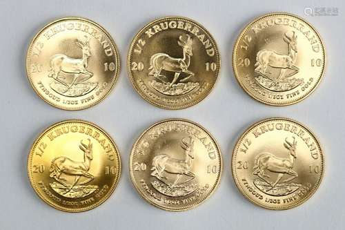 (lot of 6) 2010 1/2 ounce gold South African