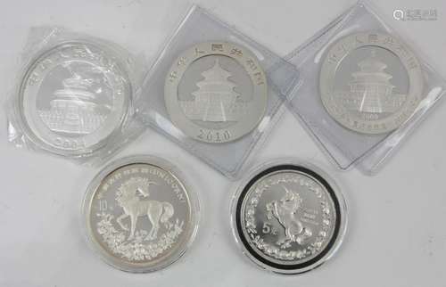 (lot of 5) Chinese commemorative 1oz sterling silver 10