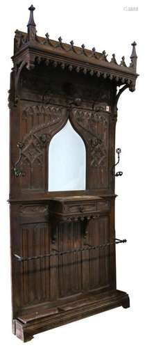 French Gothic Revival carved oak hall tree circa 1860