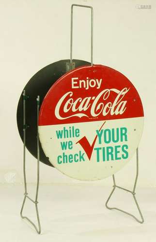 Vintage Coca-Cola sidewalk metal and tin tire sign